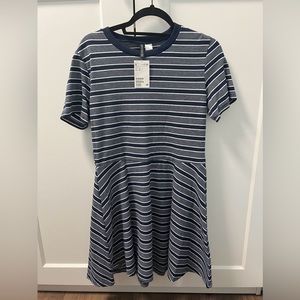 Stripe dress, Navy blue and white dress, Mid ankle dress